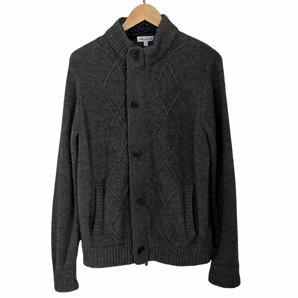 PETER MILLAR Cable Knit Baby Wool/Yak/Cashmere Full Zip and Button Cardigan, Med
